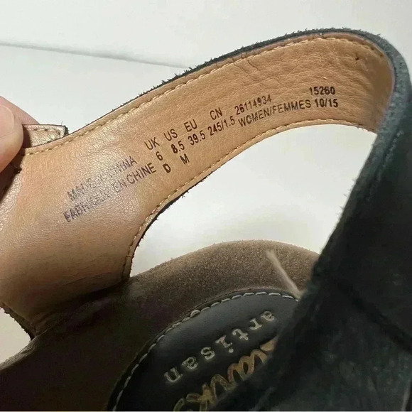 CLARKS CASLYNN HARP WOMENS BLACK LEATHER WEDGE CASUAL SANDALS STRAPPY SIZE 8.5 - Picture 7 of 9